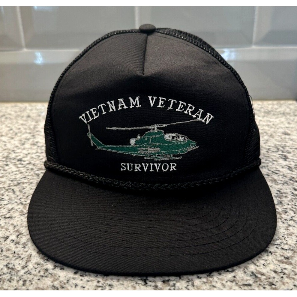 Vintage Vietnam Veteran Hat Cap Mesh Trucker Snapback Survivor Helicopter Nissin